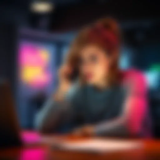 A frustrated woman sitting at a table with her phone to her ear, looking distressed as she tries to get support for her missing Coinbase account.