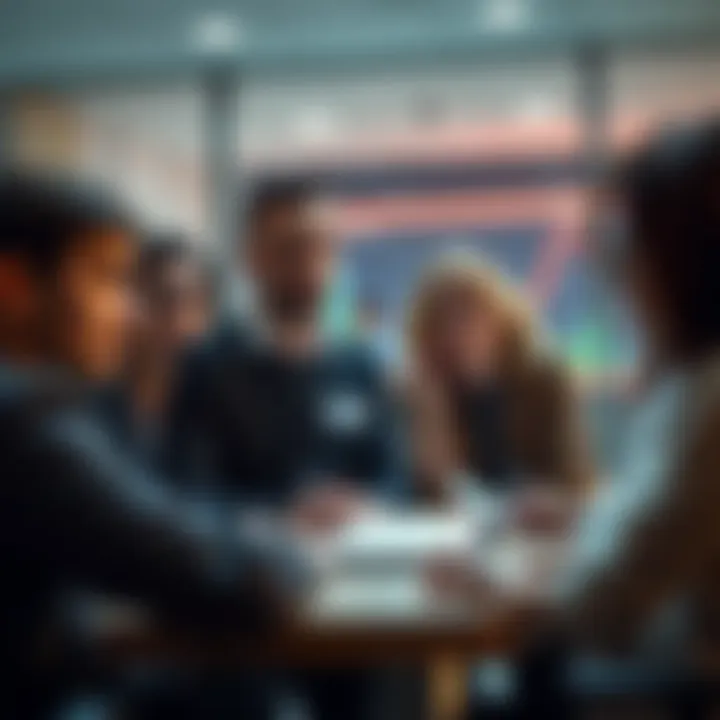 A group of people looking concerned while discussing project delays in a meeting room.