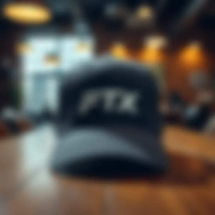 FTX hat on a table A simple FTX logo hat placed on a wooden table, highlighting its corporate memorabilia status.