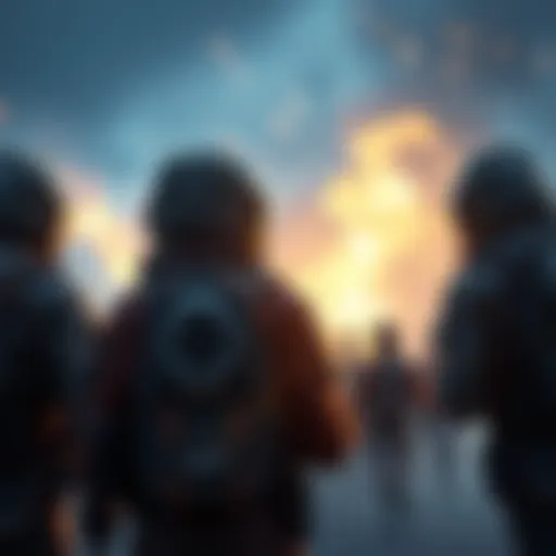 A group of players strategizing together, focused on forming a full squad to compete for a high score