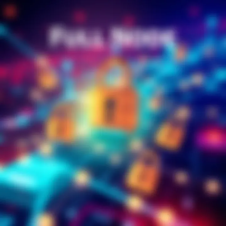Illustration of a full node strengthening a blockchain network, symbolizing stability and security with network connections and digital locks