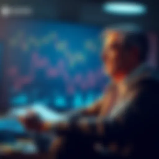 A fund manager discussing Bitcoin taxation with charts and graphs in the background