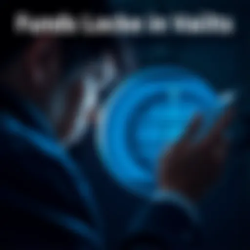 A worried person looking at a screen showing empty vaults while holding a smartphone, seeking help for funds stuck in Genius Yield Smart Vaults