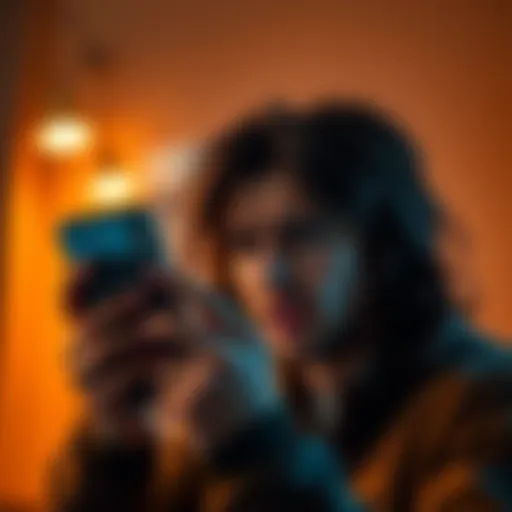 A frustrated person looking at their phone with a Revolut app screen displaying an error message about unavailable funds for over 14 days.