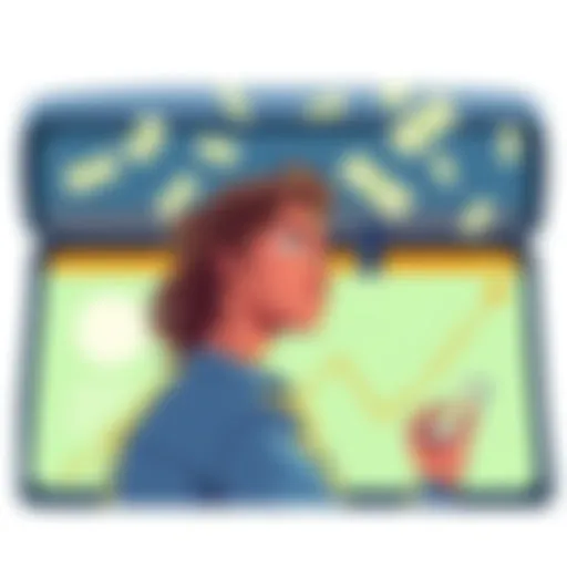An illustration showing a person looking frustrated while watching funds move on a digital screen, symbolizing a drop in APY after each transfer.