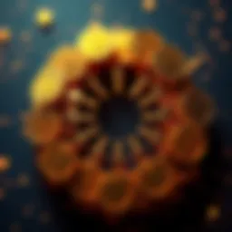 Fungible Tokens Concept Illustration showing multiple identical fungible tokens arranged in a circular pattern, symbolizing the divide into smaller units for flexible transactions.