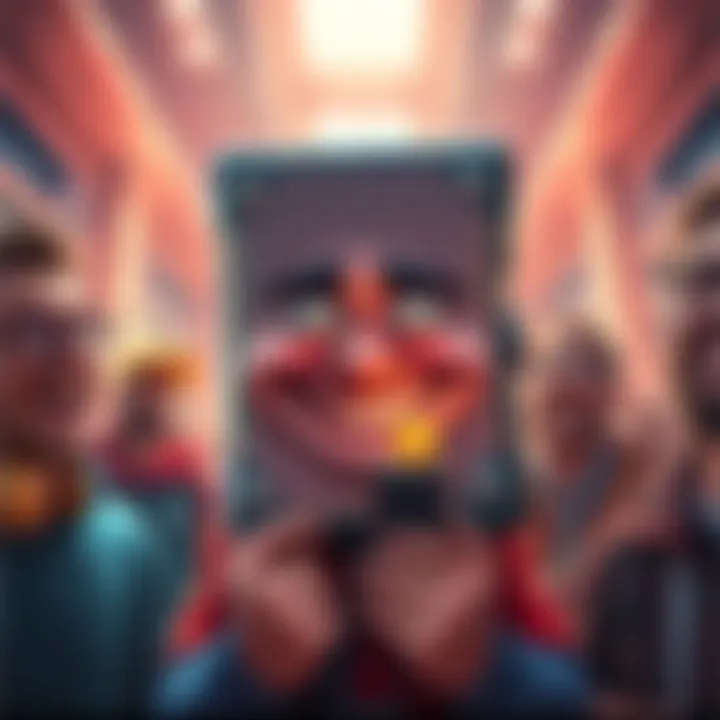 A cartoonish representation of a digital wallet with exaggerated facial expressions, surrounded by laughing crypto enthusiasts.