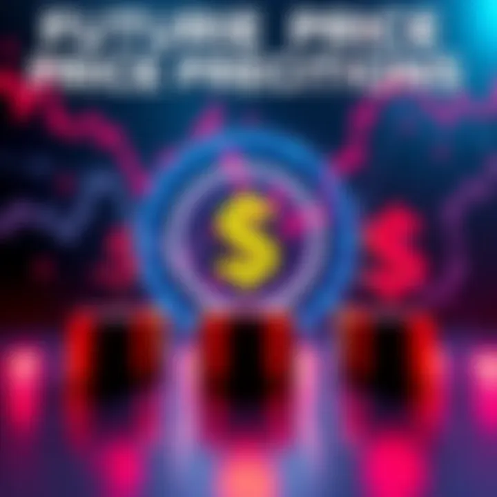 Graphic showing potential cryptocurrency price targets with symbols for $0.5, $1, $3, and $5