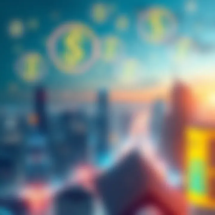 A futuristic city skyline with digital financial symbols floating above, representing advancements in finance and technology for 2026.