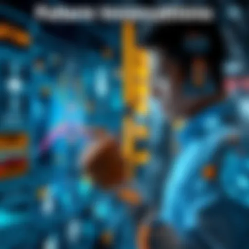 A person interacting with a futuristic touchscreen displaying various technologies and trends that will shape the future.