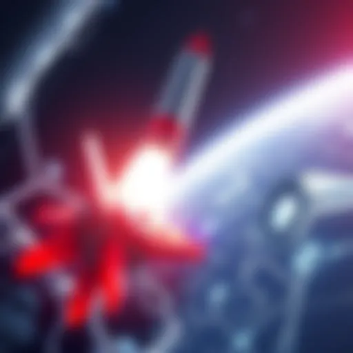 A rocket launching into space with advanced technology elements around it, symbolizing new developments in space exploration and industry for 2026.