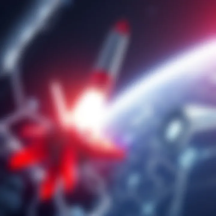 A rocket launching into space with advanced technology elements around it, symbolizing new developments in space exploration and industry for 2026.