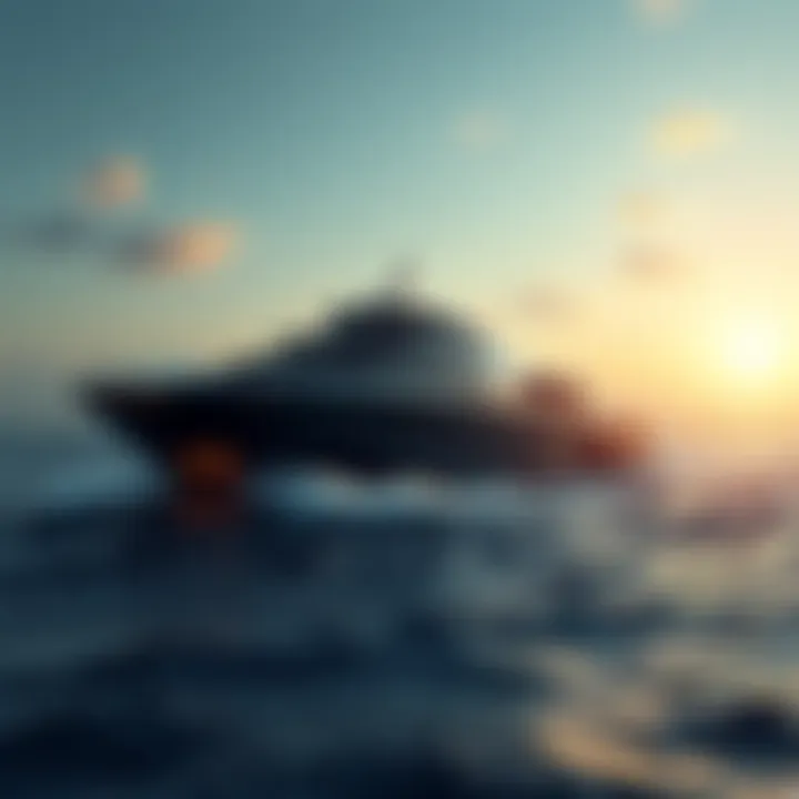 A Futuristic Maritime Vessel in Action An innovative ship cutting through water, symbolizing the future of shipping and trade.