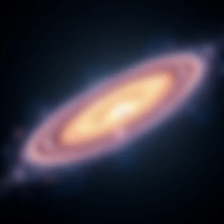 Two galaxies collide in the vastness of space, showcasing dramatic interactions of stars and gas as they merge.