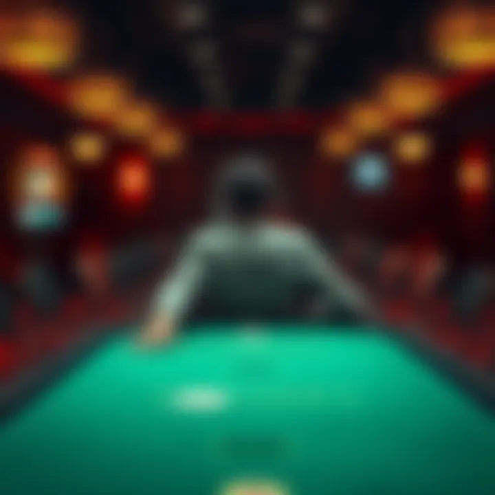 A person sitting alone at a gaming table with empty chairs around, reflecting on their gambling journey, looking thoughtful and somber.