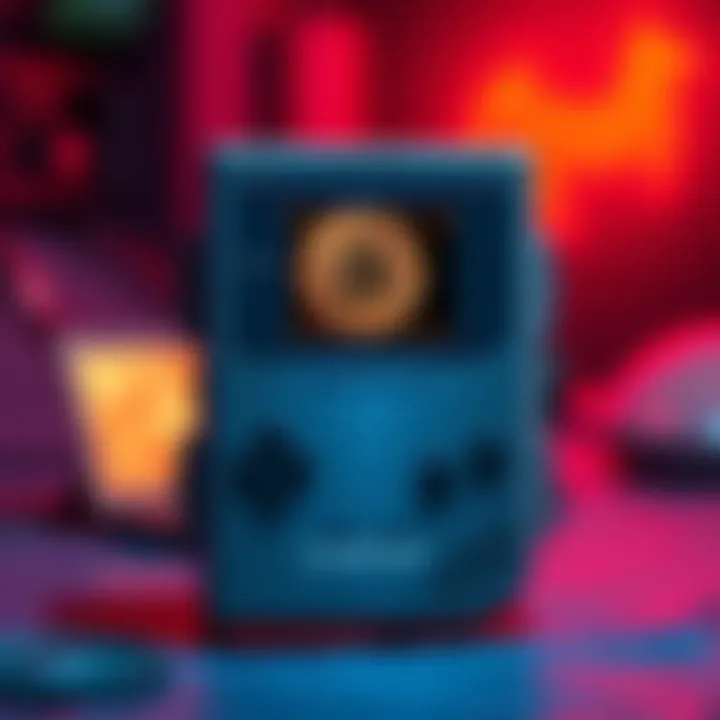 A Game Boy transformed into a cold wallet, showing digital assets like Dogecoin, emphasizing air-gapped security features.