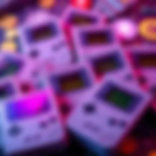 Several Gameboy cartridges alongside visual representations of blockchain technology, showcasing a blend of nostalgia and modern advancements in gaming.