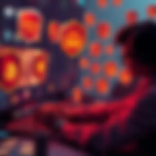 A player analyzing strategies for managing plots in a game, surrounded by digital currency and badges