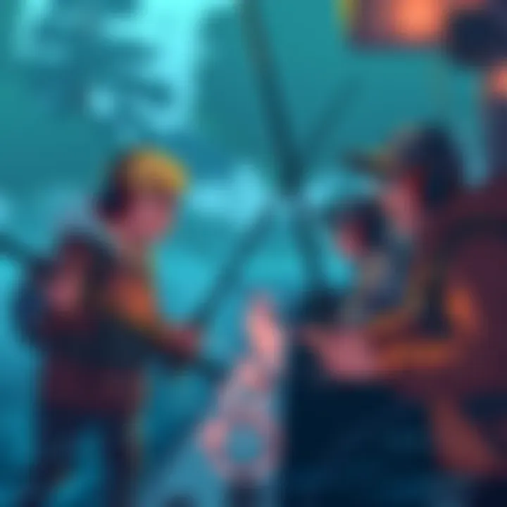A digital illustration showing frustrated players during a fishing match, with one player visibly upset over another's interference, highlighting gameplay disruptions caused by Terms of Service violat...