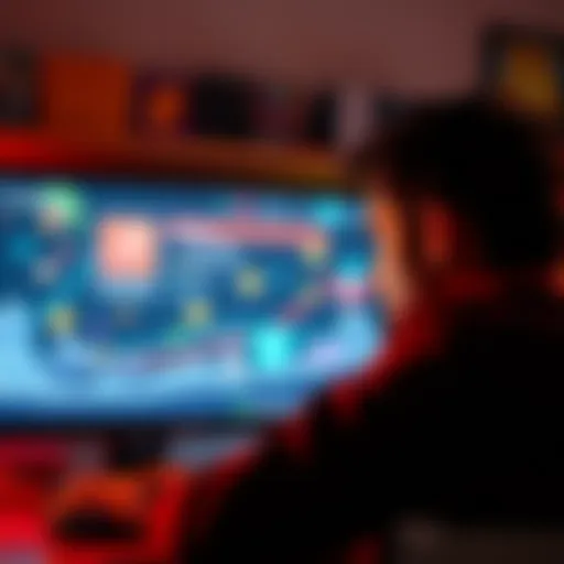 A gamer frustrated while looking for a suitable song on a computer screen, with Geometry Dash graphics in the background.