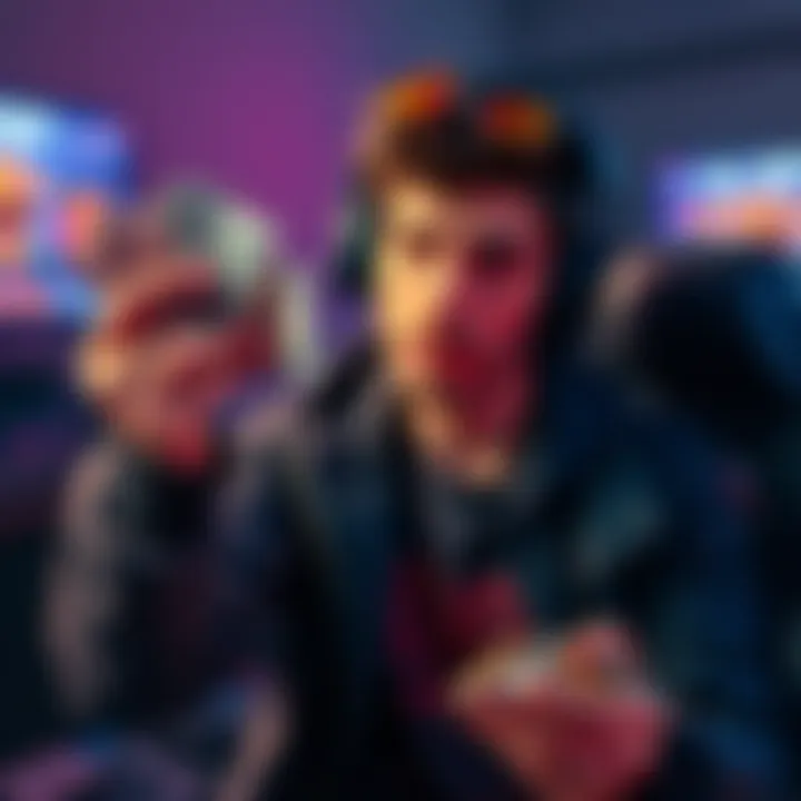 A gamer contemplating whether to sell game tokens or hold onto them, with cash in one hand and digital tokens in the other.