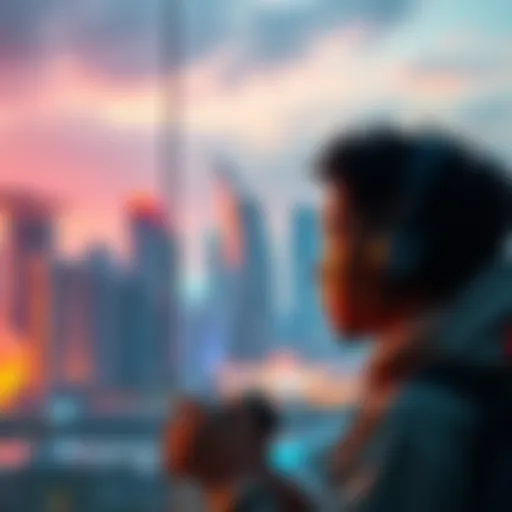 Singapore gamer considering options A gamer looking at cityscapes of Singapore and Los Angeles, weighing his choices