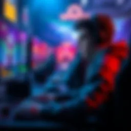 A gamer sits in front of a screen, deep in thought, with gaming gear around and a tense atmosphere, symbolizing high-stakes competition.