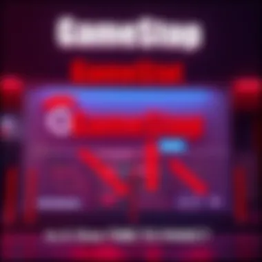 A graphic representation of GameStop's market cap versus debt, highlighting financial challenges with a downward trend, cash reserves and debts shown in contrasting colors.