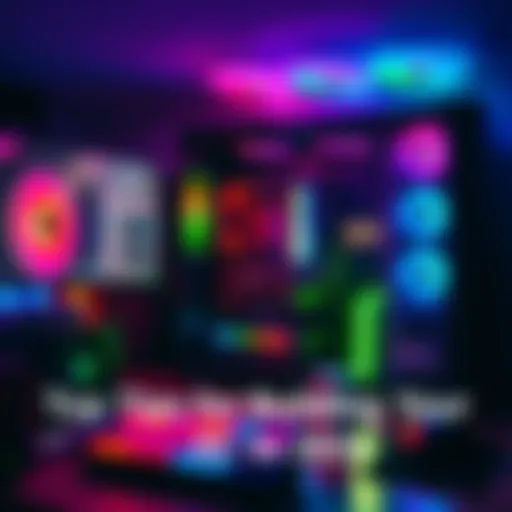 A gaming setup showcasing various computer components like a motherboard, graphics card, and RGB lighting, ideal for first-person shooters and streaming.