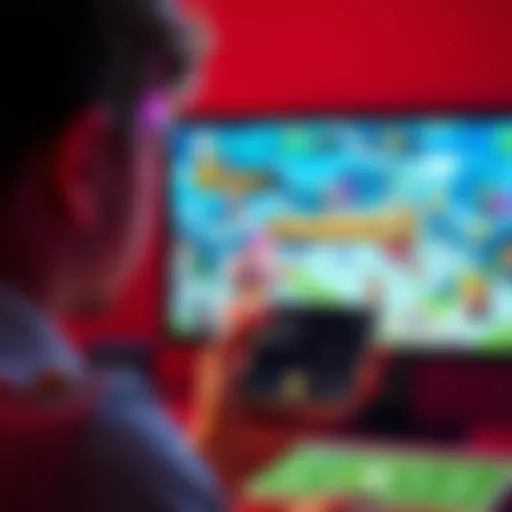 A person contemplating gaming options on a smartphone with a Clash Royale game screen visible in the background.