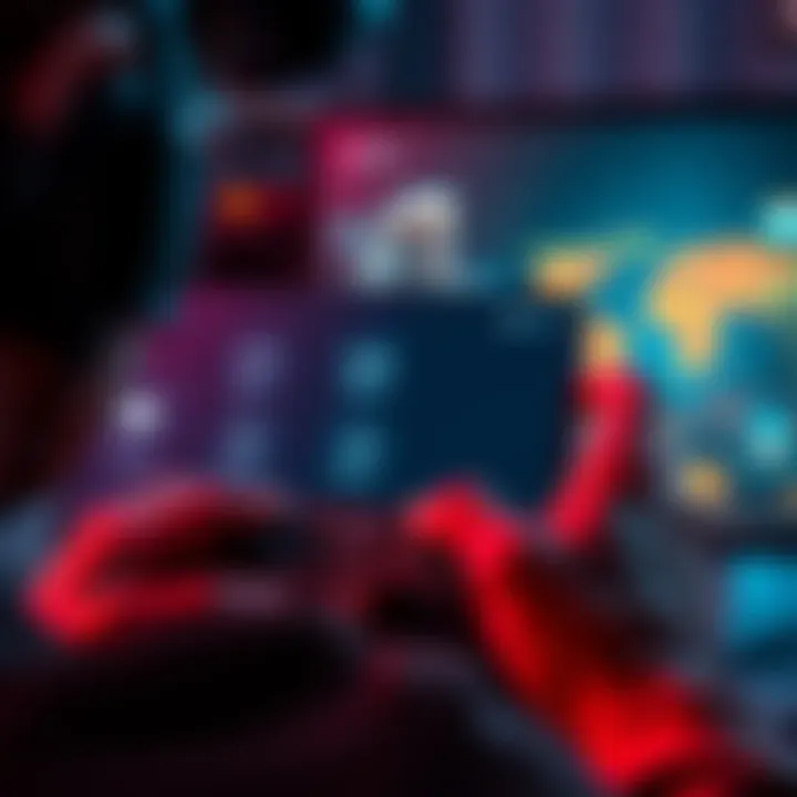 A gamer adjusting settings on a game controller with a screen displaying difficulty options.