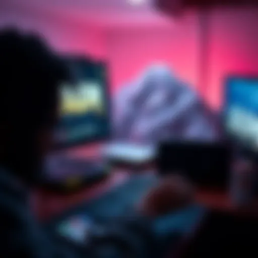 A person playing Doom on a computer with a cold wallet next to the keyboard, illustrating the blend of gaming and cryptocurrency.