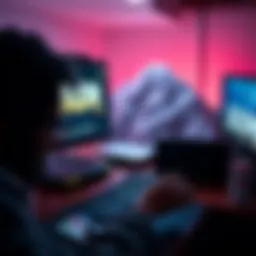 Gaming with a Cold Wallet A person playing Doom on a computer with a cold wallet next to the keyboard, illustrating the blend of gaming and cryptocurrency.