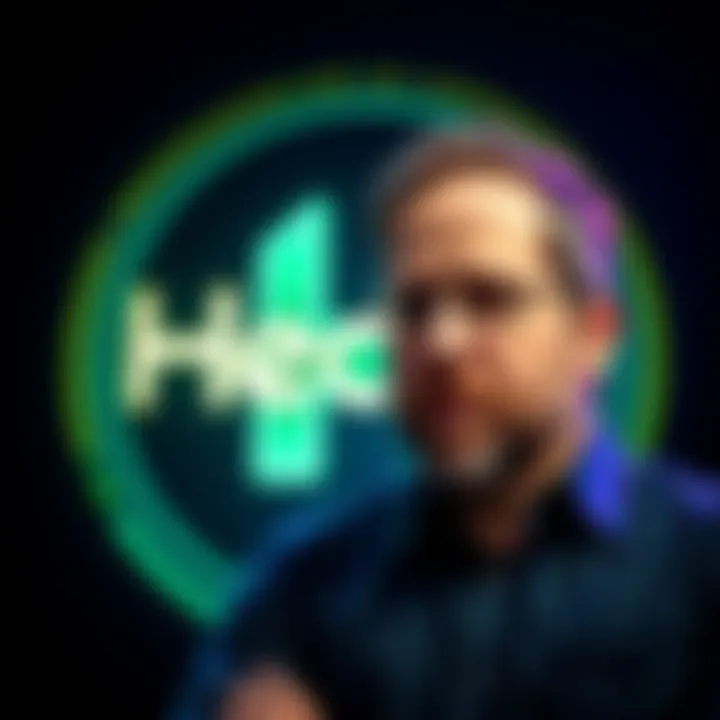 David Garlinghouse in front of the Hedera logo, symbolizing his connection to the crypto platform