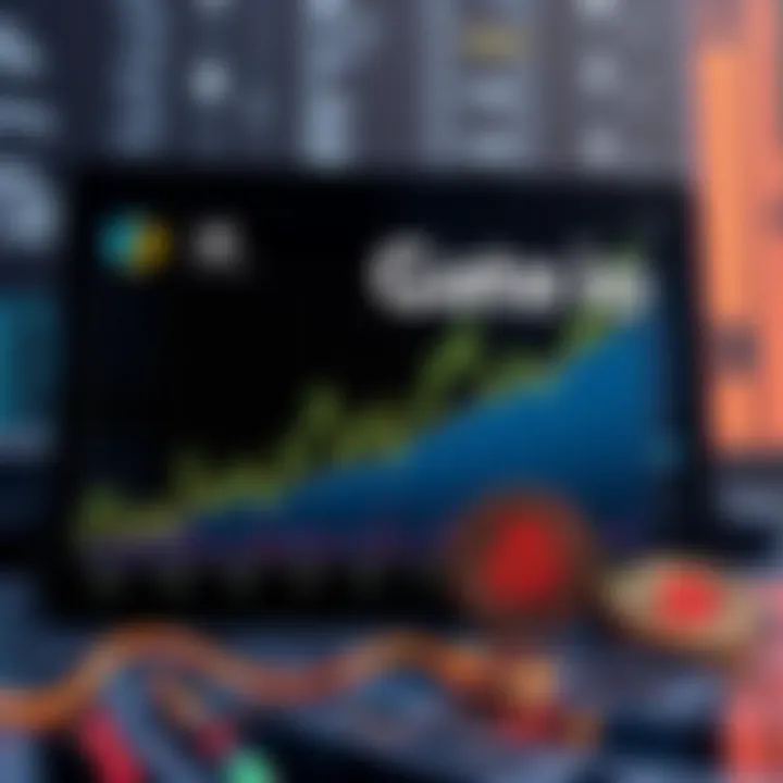 A graph showing the trading volumes of Kaspa alongside images of ASIC miners and the Gate io logo, symbolizing market influence.