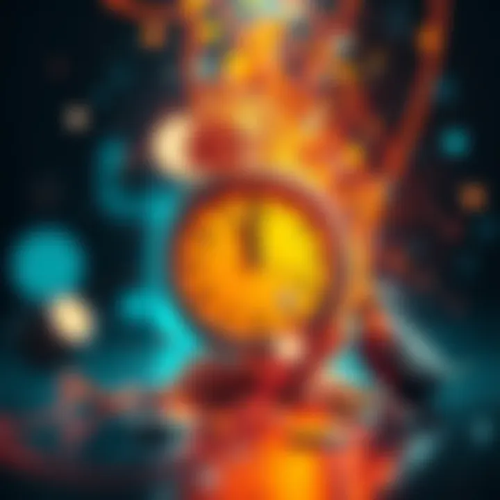 An abstract representation of time slipping away, showcasing the chaos of inefficient meetings and delayed decision-making