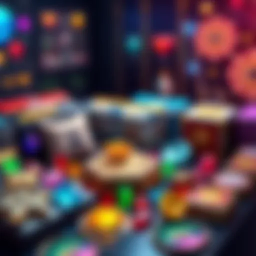 Various gems reward packs arranged on a table, showing different colors and items