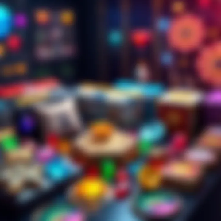 Various gems reward packs arranged on a table, showing different colors and items