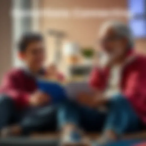 A younger person and a baby boomer sitting together, sharing stories and smiling, showing a positive connection between generations.