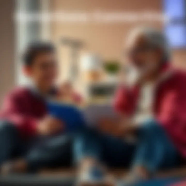 Generations Connecting A younger person and a baby boomer sitting together, sharing stories and smiling, showing a positive connection between generations.