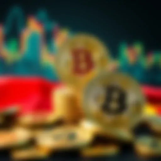 A graphic showing Bitcoin coins with a Germany flag, symbolizing the country's sell-off of Bitcoin.