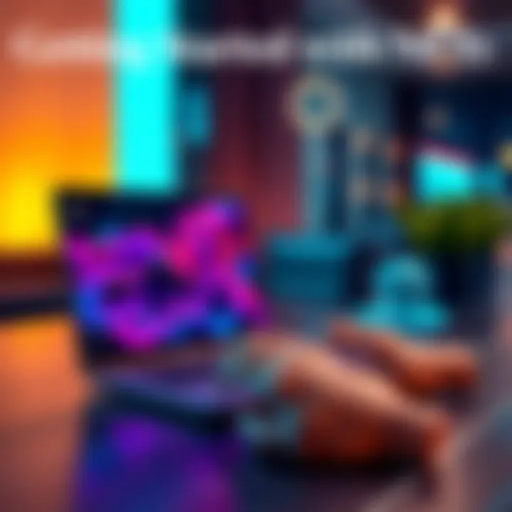 A beginner exploring NFTs on a laptop with colorful digital art on the screen