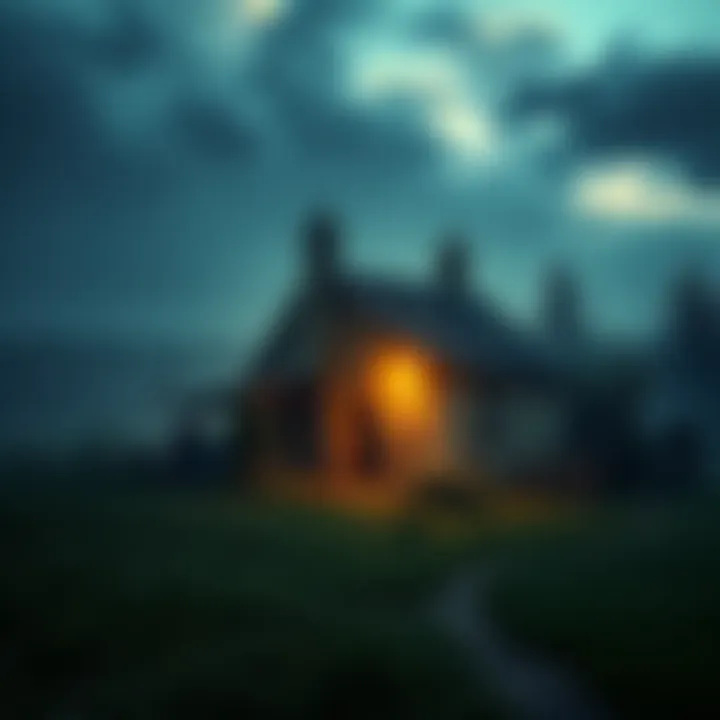 Ghost Cottage in Rural Area A ghost cottage appears on private land surrounded by fields and trees, with locals nearby looking curious.