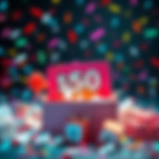 A colorful $50 gift card surrounded by confetti and entries in a drawing box