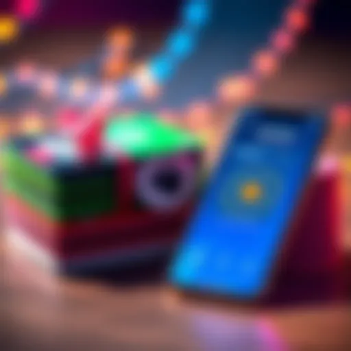 A stack of colorful gift cards next to a smartphone displaying a cryptocurrency wallet app.