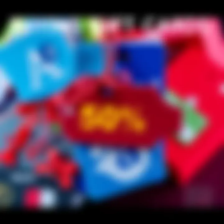 A collection of gift cards with a price tag showing a discount, symbolizing savings on purchases