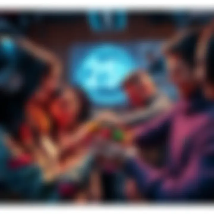 Gifting Atlas Bugs to Friends A group of friends sharing colorful Atlas Bugs, symbolizing community bonding and resource sharing, with a 25% tax sign in the background