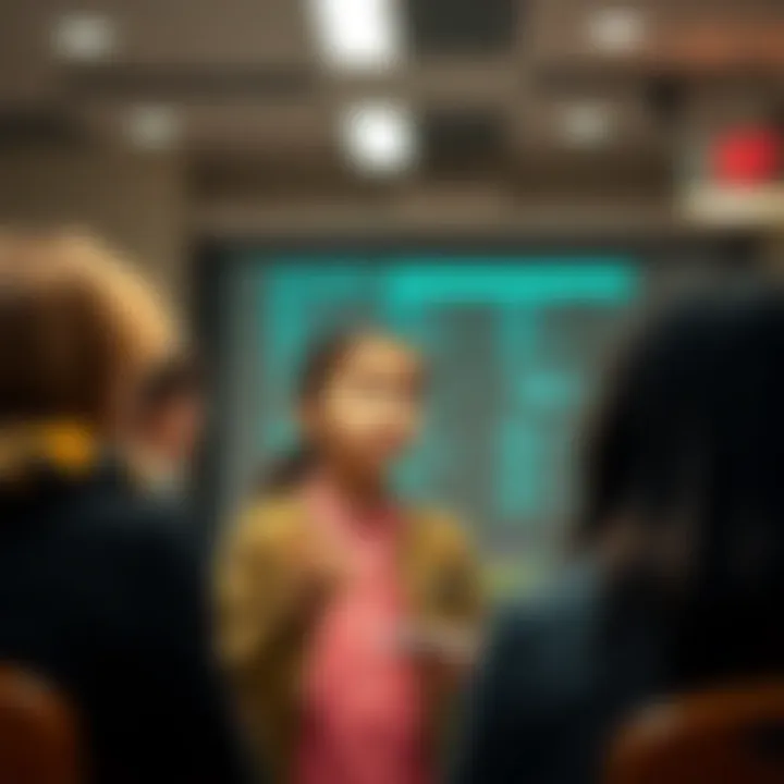 A 12-year-old Canadian girl shares insights about the banking system with a group of people during a presentation.