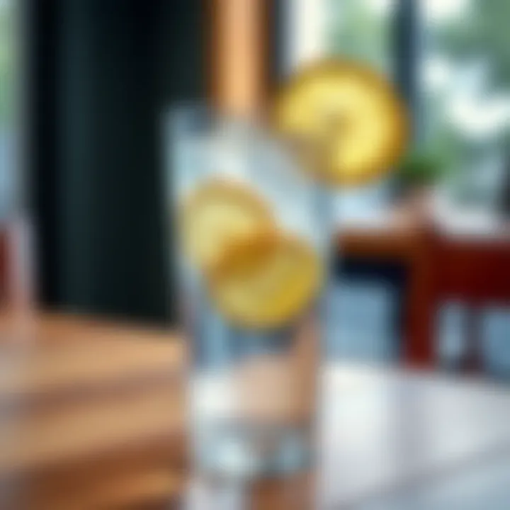 A refreshing glass of water with lemon slices on a wooden table, emphasizing hydration