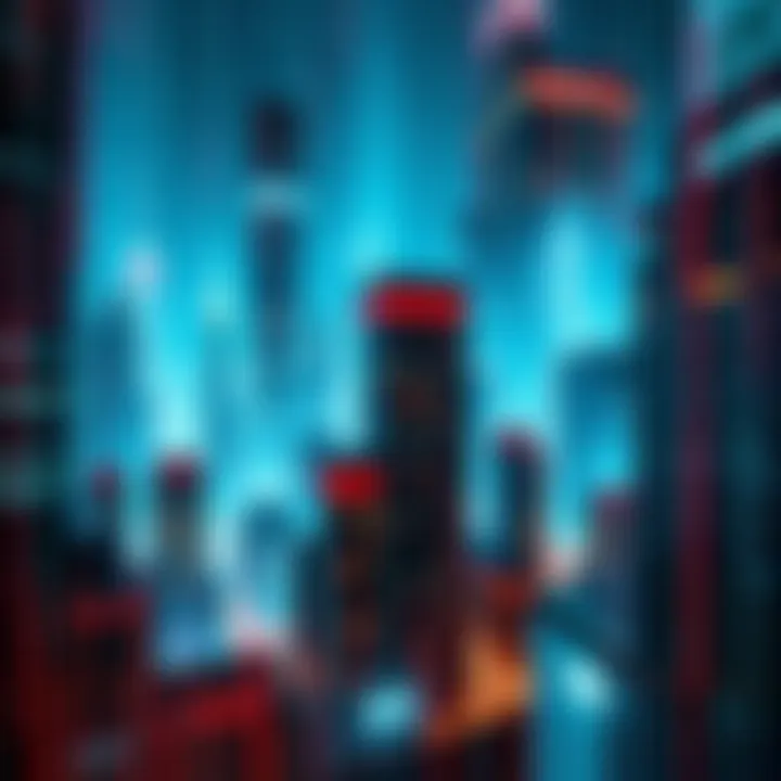 Glitch in the Matrix A visual representation of a glitch in the matrix, showing a cityscape with distorted buildings and flickering lights.